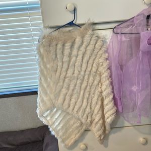 Rabbit fur knit poncho cape